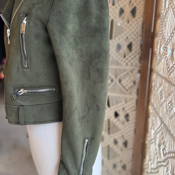 Zara Dark Green Faux Suede Biker Moto Jacket - Picture 5 of 11